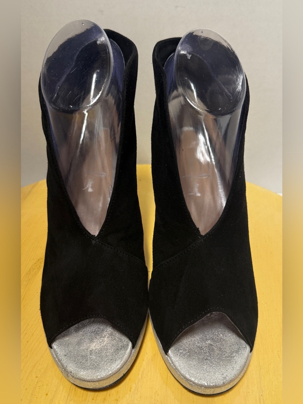 Jennifer Tattanelli Black & Silver Peep Toe Platform Booties STORE SAMPLE NWOT